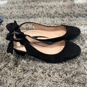 Brenda Zara black suede, leather upper sling back 1.5 inch heel size 37 / 7